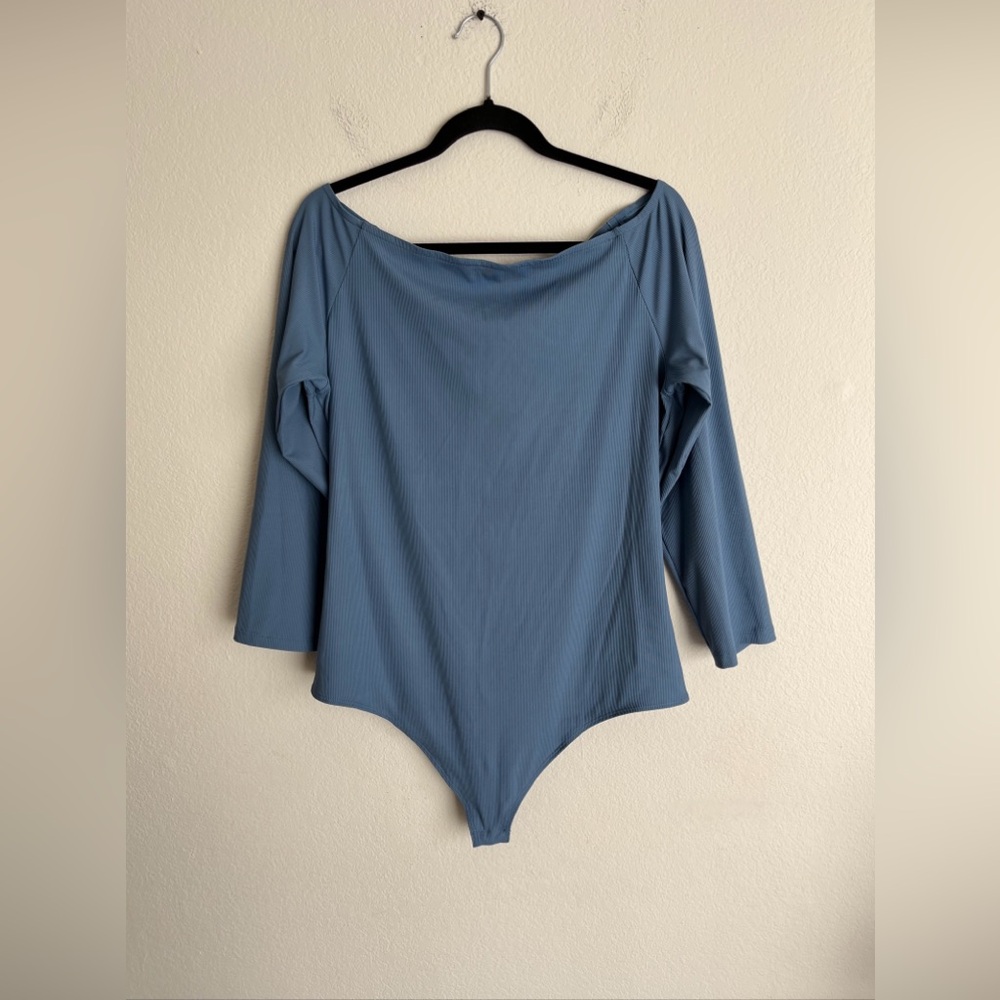Spanx Boat Neck Ribbed Bodysuit Women 2X Blue